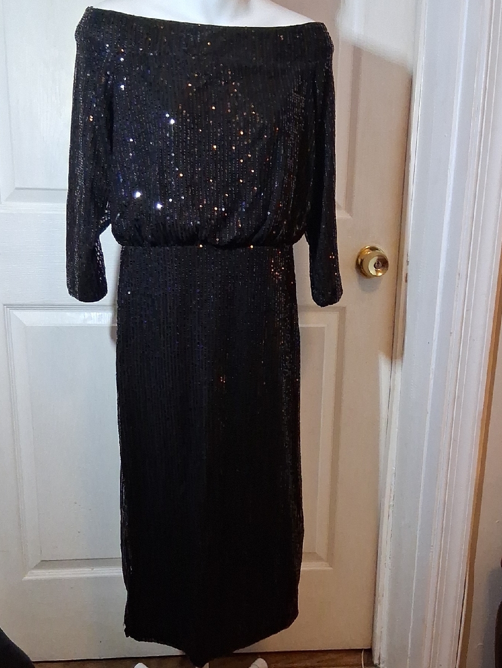 Black Sequin One-Shoulder Evening Dress